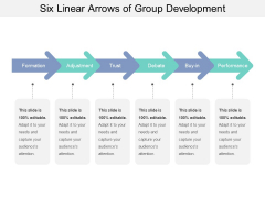 Six Linear Arrows Of Group Development Ppt PowerPoint Presentation Styles Visuals PDF