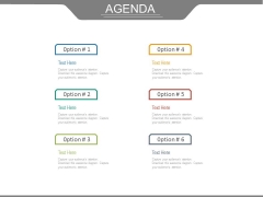 Six Options For Business Agenda Powerpoint Slides