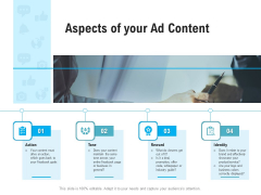 Social Media Advertisement Aspects Of Your Ad Content Ppt Gallery Slides PDF