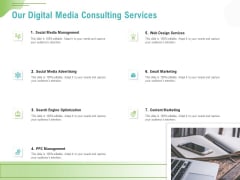 Social Media Consulting Our Digital Media Consulting Services Ppt Gallery Infographics PDF Social Media Consulting Our Digital Media Consulting Services Ppt Gallery Infographics PDF