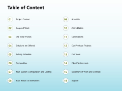 Solar Power Plant Technical Table Of Content Designs PDF Solar Power Plant Technical Table Of Content Designs PDF