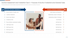 Solution Assessment And Validation Task 5 Purpose Of Solution Validation And General Tasks Brochure PDF Solution Assessment And Validation Task 5 Purpose Of Solution Validation And General Tasks Brochure PDF