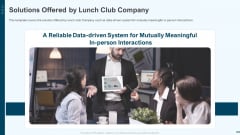 Solutions Offered By Lunch Club Company Lunchclub Investor Capitalizing Elevator Structure Pdf