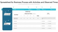 Spreadsheet For Business Process With Activities And Observed Times Ppt PowerPoint Presentation Icon Structure PDF