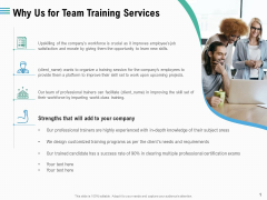 Staff Engagement Training And Development Why Us For Team Training Services Demonstration PDF
