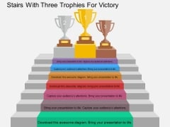 Stairs With Three Trophies For Victory Powerpoint Template Stairs With Three Trophies For Victory Powerpoint Template
