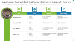 Stakeholders Quarterly Business Review Meeting Schedule With Agenda Graphics PDF