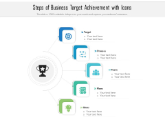 Steps Of Business Target Achievement With Icons Ppt PowerPoint Presentation Gallery Pictures PDF
