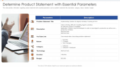 Strategies For Improving Product Discovery Determine Product Statement With Essential Parameters Information PDF