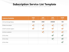 Subscription Service List Template Ppt PowerPoint Presentation Gallery Smartart PDF