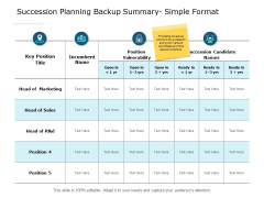 Succession Planning Backup Summary Simple Format Ppt PowerPoint Presentation Layouts Good Succession Planning Backup Summary Simple Format Ppt PowerPoint Presentation Layouts Good