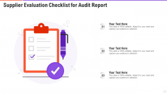 Supplier Evaluation Checklist For Audit Report Diagrams PDF