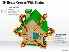 Stock Photo 3d House Crossed With Chains Safety PowerPoint Slide Stock Photo 3d House Crossed With Chains Safety PowerPoint Slide