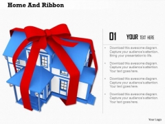 Stock Photo 3d Model Of House With Ribbon PowerPoint Slide