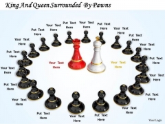 Stock Photo Chess Pawns Around King And Queen PowerPoint Slide