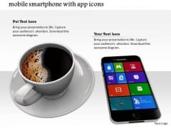 Stock Photo Cup Of Black Coffee With Smartphone PowerPoint Slide Stock Photo Cup Of Black Coffee With Smartphone PowerPoint Slide
