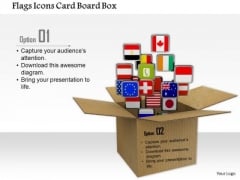 Stock Photo Flags Icons Card Board Box PowerPoint Slide