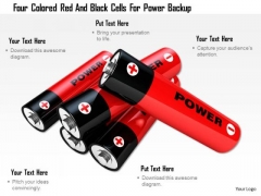 Stock Photo Four Colored Red And Black Cells For Power Backup PowerPoint Slide
