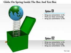 Stock Photo Globe On Spring Inside The Box And Text Box PowerPoint Slide Stock Photo Globe On Spring Inside The Box And Text Box PowerPoint Slide