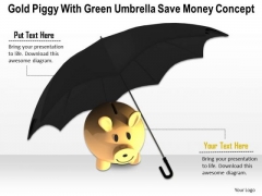 Stock Photo Gold Piggy Bank Under Umbrella PowerPoint Slide Stock Photo Gold Piggy Bank Under Umbrella PowerPoint Slide