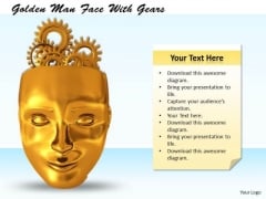 Stock Photo Golden Man Face With Gears PowerPoint Template