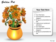 Stock Photo Golden Pot With Flowers On White Background PowerPoint Slide Stock Photo Golden Pot With Flowers On White Background PowerPoint Slide