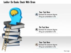 Stock Photo Ladder On Books Stack With Brain PowerPoint Slide Stock Photo Ladder On Books Stack With Brain PowerPoint Slide