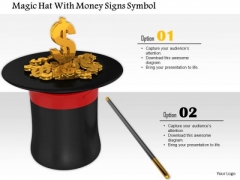 Stock Photo Magic Hat With Gold Coins PowerPoint Slide