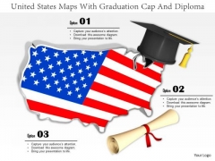 Stock Photo Map Of United States With Graduation Cap PowerPoint Slide