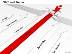 Stock Photo Red Arrow Achieves Success Breaking The Hurdle Wall PowerPoint Slide