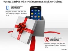 Stock Photo Red Gift Box Opened Touch Screen Smartphone PowerPoint Slide