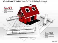 Stock Photo Red House Model With Building Drawings PowerPoint Slide Stock Photo Red House Model With Building Drawings PowerPoint Slide