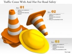 Stock Photo Traffic Cones With And Hat For Road Safety PowerPoint Slide Stock Photo Traffic Cones With And Hat For Road Safety PowerPoint Slide