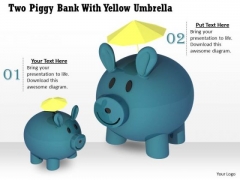 Stock Photo Two Piggy Banks With Yellow Umbrellas PowerPoint Slide Stock Photo Two Piggy Banks With Yellow Umbrellas PowerPoint Slide