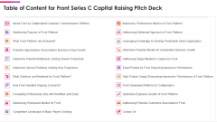 Table Of Content For Front Series C Capital Raising Pitch Deck Demonstration PDF