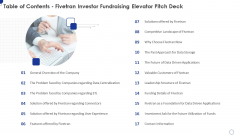 Table Of Contents Fivetran Investor Fundraising Elevator Pitch Deck Structure PDF