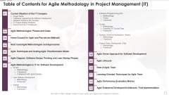 Table Of Contents For Agile Methodology In Project Management IT Rules PDF Table Of Contents For Agile Methodology In Project Management IT Rules PDF