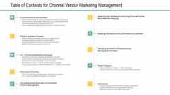 Table Of Contents For Channel Vendor Marketing Management Slides PDF Table Of Contents For Channel Vendor Marketing Management Slides PDF