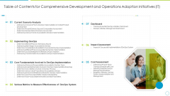 Table Of Contents For Comprehensive Development And Operations Adoption Initiatives IT Professional PDF