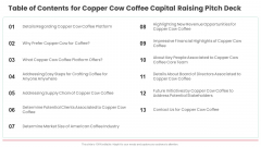 Table Of Contents For Copper Cow Coffee Capital Raising Pitch Deck Pictures PDF