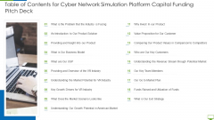 Table Of Contents For Cyber Network Simulation Platform Capital Funding Pitch Deck Slides PDF