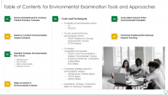 Table Of Contents For Environmental Examination Tools And Approaches Information PDF