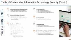 Table Of Contents For Information Technology Security Requirement Ppt Styles Sample PDF