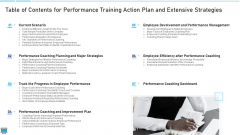Table Of Contents For Performance Training Action Plan And Extensive Strategies Designs PDF Table Of Contents For Performance Training Action Plan And Extensive Strategies Designs PDF