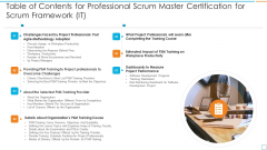 Table Of Contents For Professional Scrum Master Certification For Scrum Framework It Ideas PDF