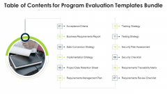 Table Of Contents For Program Evaluation Templates Bundle Ppt File Graphics PDF
