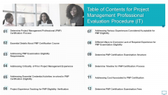 Table Of Contents For Project Management Professional Evaluation Procedure IT Information PDF Table Of Contents For Project Management Professional Evaluation Procedure IT Information PDF