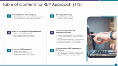 Table Of Contents For RUP Approach Ppt Slides Diagrams PDF