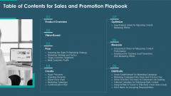 Table Of Contents For Sales And Promotion Playbook Topics PDF Table Of Contents For Sales And Promotion Playbook Topics PDF