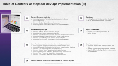 Table Of Contents For Steps For Devops Implementation IT Summary PDF